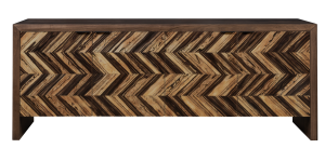 Mid Century modern credenza with chevron-patterned door front.